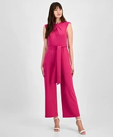 Tahari Petite Tie-Waist Sleeveless Wide-Leg Jumpsuit