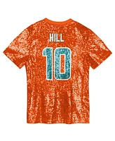 Outerstuff Big Girls Tyreek Hill Orange Miami Dolphins Sequin V-Neck Fashion Jersey