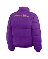 Wear by Erin Andrews Women's Purple, White Minnesota Vikings Reversible Cropped Full-Zip Puffer Jacket