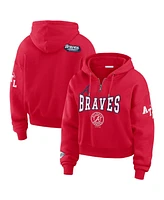 Wear by Erin Andrews Women's Red Atlanta Braves Patch Quarter-Zip Hoodie