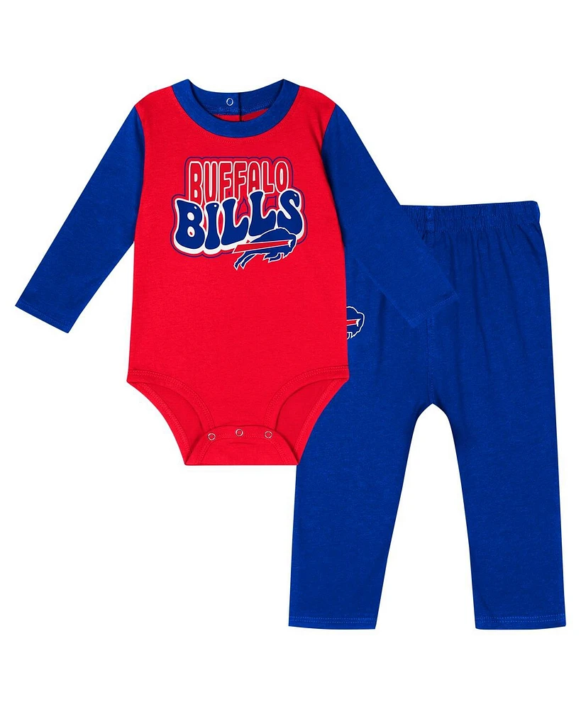 Outerstuff Baby Boys and Girls Buffalo Bills Double Up Long Sleeve Bodysuit and Pants Set