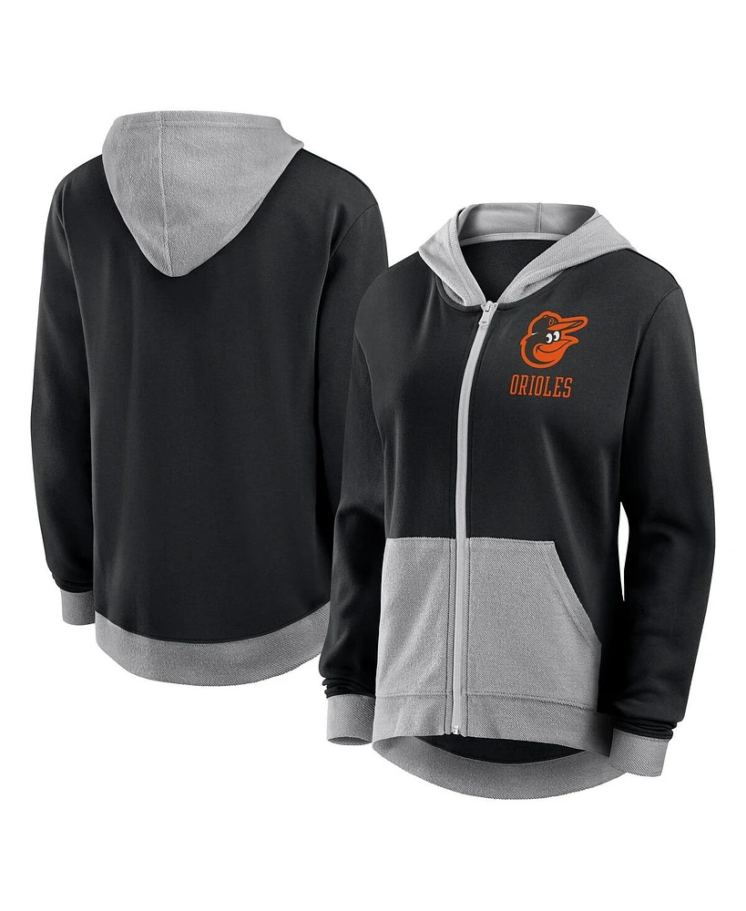 Fanatics Women's Black Baltimore Orioles Hit It French Terry Full-Zip Hoodie