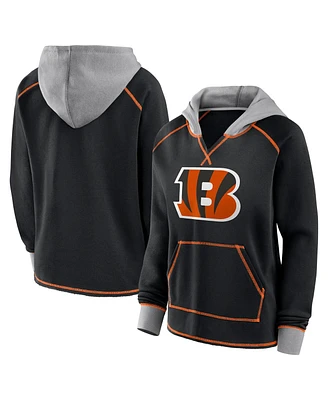 Logo Athletic Women's Black Cincinnati Bengals Boom Fleece Pullover V-Neck Hoodie