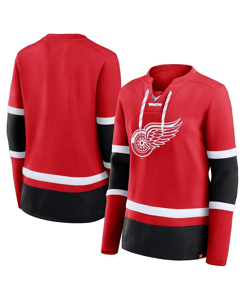 Fanatics Women's Red Detroit Red Wings Prime Time Lace-Up Long Sleeve T-Shirt