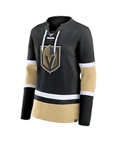 Fanatics Women's Black Vegas Golden Knights Prime Time Lace-Up Long Sleeve T-Shirt