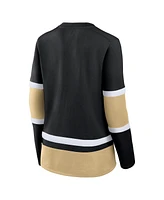 Fanatics Women's Black Vegas Golden Knights Prime Time Lace-Up Long Sleeve T-Shirt