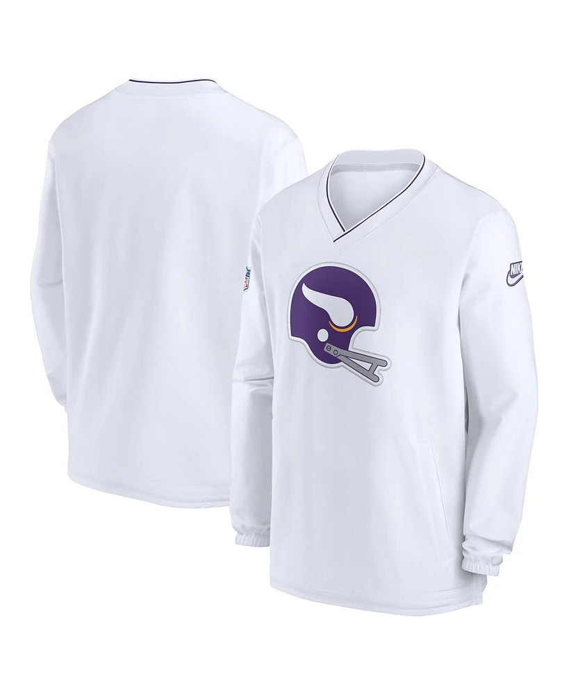 Nike Men's White Minnesota Vikings 2024 Sideline Throwback Logo Long-Sleeve V-Neck Windshirt