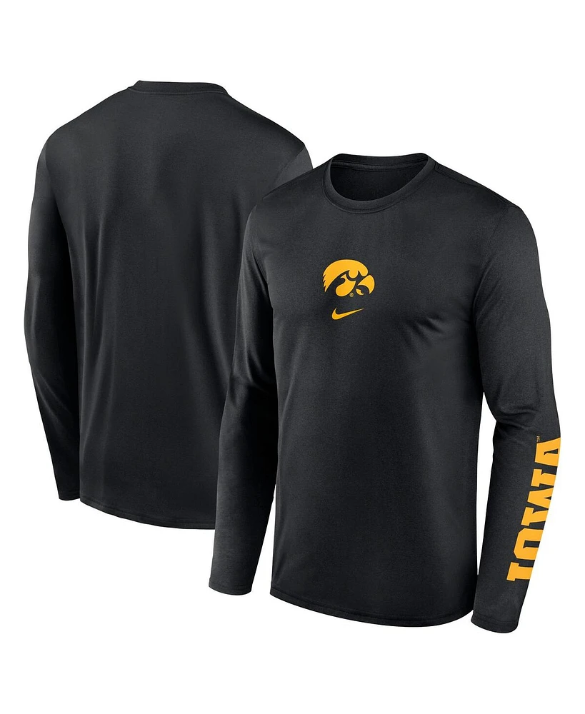 Nike Men's Black Iowa Hawkeyes Primetime Center Lockup Two-Hit Legend Long Sleeve T-Shirt