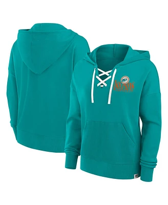 Fanatics Women's Aqua Miami Dolphins Blitz Left Lace-Up Pullover Hoodie