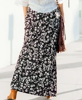 Cupshe Women's Black & White Floral Butterfly Maxi Skirt