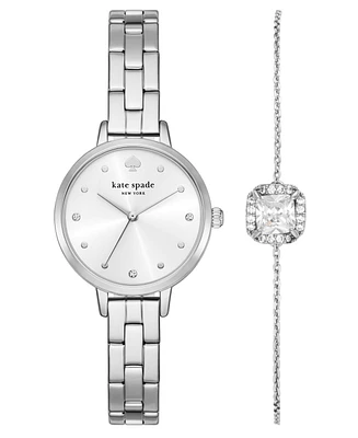 Kate Spade New York Women's Metro Three-Hand Silver-Tone Alloy Watch and Bracelet Set, 30mm