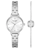 Kate Spade New York Women's Metro Three-Hand Silver-Tone Alloy Watch and Bracelet Set, 30mm
