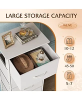 Wlive Fabric Dresser 5-Drawer Tall for Bedroom Storage Organizer with Bins Wood Top Sturdy Steel Frame Chest of Drawers Clo