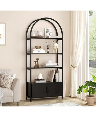 gaomon 4 Tier Bookshelf, Arched Bookcase with Doors Storage