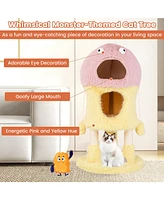 Gymax Monster-Themed Cat Tree w/ 2 Private Condos Long Plush Sisal Scratching Posts