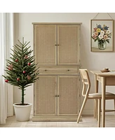 gaomon Kitchen Pantry Cabinet 72", Tall Storage Pantries with 4 Doors and 4 Adjustable Shelves, Farmhouse Food Cabinet with 1 Drawer for Kitchen, Dini