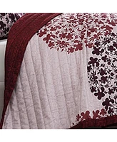 Bebejan Rosewood Harmony 100% Cotton Sateen 3 Piece Reversible Queen Size Quilted Coverlet Set