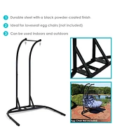 Deluxe Steel U-Shape Hanging Egg Chair Loveseat Stand -Indoor/Outdoor - Powder-Coated Black Finish - 76 Inches Tall