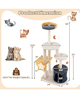 Gymax 50'' Cute Cat Tree for Indoor Cats Multi-level Cat Tower w/ Sisal Scratching Posts