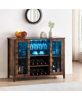 gaomon Wine Bar Cabinet, Wine Bar Cabinet with Glass Shelves & Doors, Small Bar Cabinet with Storage, Liquor Cabinet with Led Light