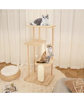 Gymax 50'' Tall Solid Wood Cat Tree w/ Oak Frame & Beech Post Scratching Board & Posts