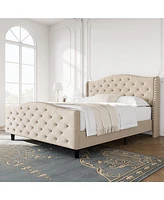 gaomon Queen Size Velvet Platform Bed Frame w/Headboard and Footboard Upholstered Bed Frames