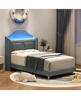 gaomon Twin Bed Frame with Lights, Stylish Velvet Platform Bed