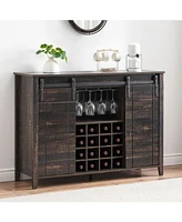 gaomon Farmhouse Wine Bar Cabinet with Sliding Barn Door, 47" Kitchen Coffee Bar Cabinet with Wine & Glass Rack, Storage Shelves