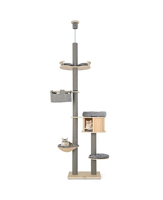 Gymax 6-tier Floor-to-Ceiling Cat Tree w/ Cat Condo Hammock Scratching Posts Platform