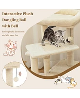 Gymax Petsjoy Cat Tree Indoor Activity Cat Tower w/ Perch & Hanging Ball for Play Rest