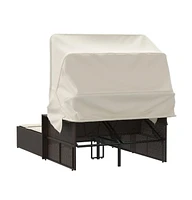 vidaXL Double Sun Lounger with Canopy and Cushions Poly Rattan