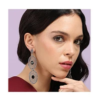 Sohi Intricate Stone Oval Long Drop Earrings