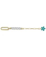 GiGiGirl 14K Gold Plated Bracelet with Pearls and Enamel Flower Clasp