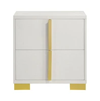 Slickblue Nightstand with 2 Drawers and Long Vertical Gold Handles for Elegant Storage