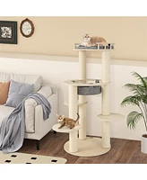 Gymax 6-level Wooden Cat Tree w/ Padded Perch Non-woven Hammock Scratching Posts