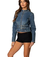 Edikted Women's Double Buckle Denim Jacket