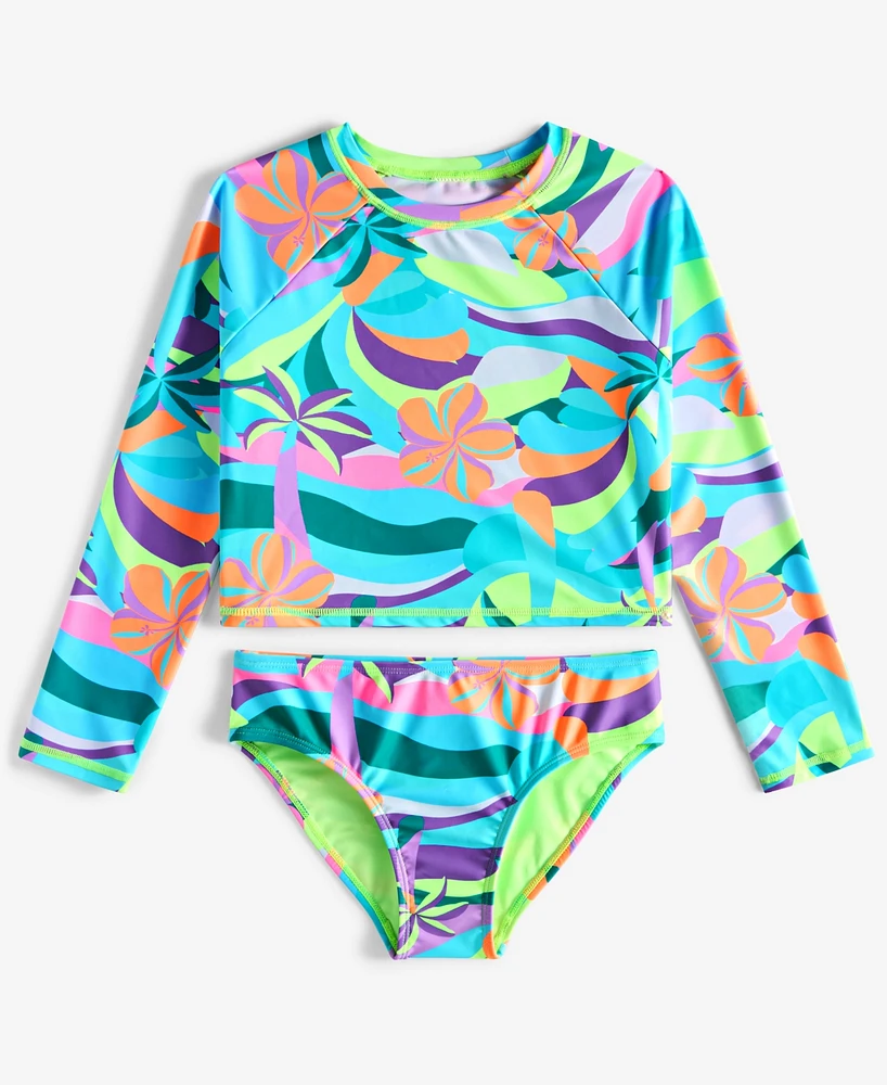 Breaking Waves Big Girls 2-Pc. Cropped Rash Guard Swimsuit