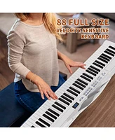 Sugift White 88 Key Digital Piano Keyboard with Stand Full-Size Semi-Weighted Electric Piano