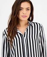 I.n.c. International Concepts Petite Striped Contrast-Cuff Shirt, Exclusively at Macy's