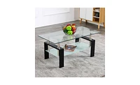 Slickblue Two-Tier Tempered Glass Coffee Table for Modern and Elegant Living Room Decor