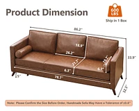 gaomon 3 Seat Leather Sofa, Mid Century Modern Deep Seat Couch with Wide Armrests and Supportive Backrest, Brown Pu Couch, Waterproof Oversized Cloud