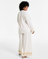 Vince Camuto Plus Size Printed Long Sleeve Shirt Wide Leg Pants