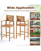 Gymax Set of Outdoor Acacia Wood Bar Stools Bar Height Patio Chairs w/ Backrests