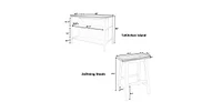 Lovmor Solid Wood Rustic 3-piece 45" Stationary Kitchen Island Set with 2 Seatings, Rubber Wood Butcher Block Dining Table Set