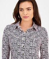 I.n.c. International Concepts Petite Geometric-Print Utility Shirt, Exclusively at Macy's