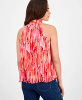 I.n.c. International Concepts Petite Printed Pleated Halterneck Top, Exclusively at Macy's