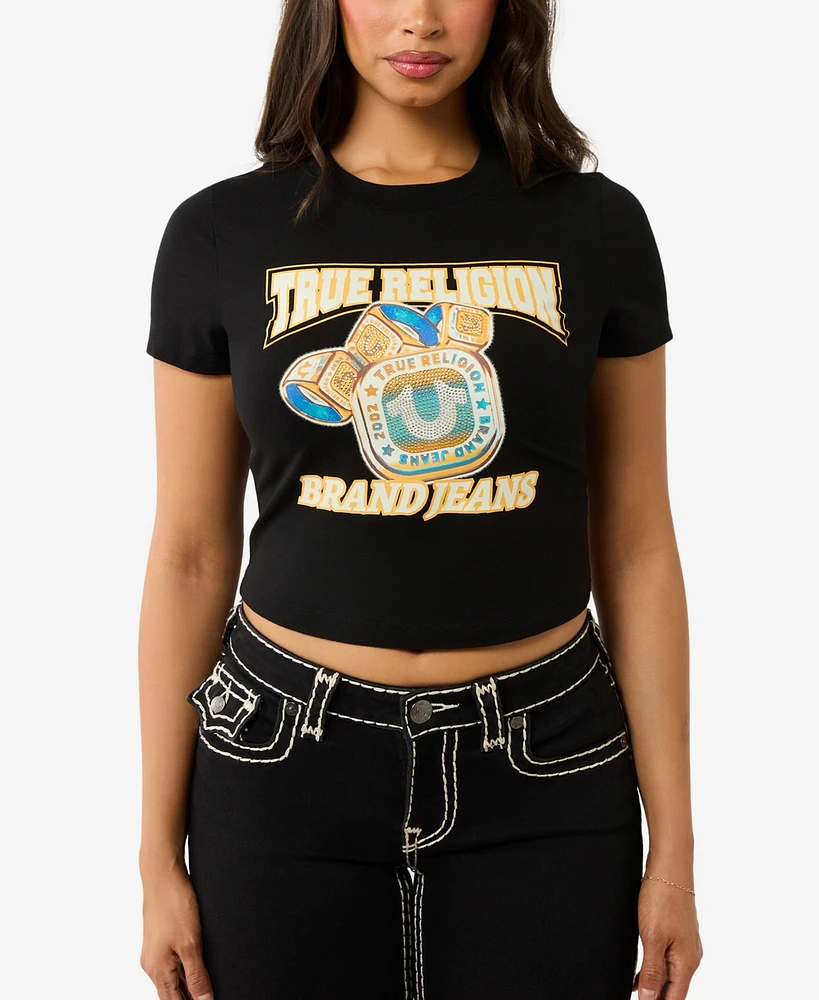 True Religion Women's Class Ring Baby Crewneck T-Shirt