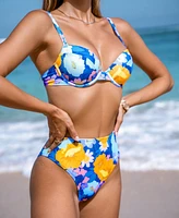 Cupshe Women's Peaceful Garden Push-Up Bikini Top & Tummy Control Bottoms Set