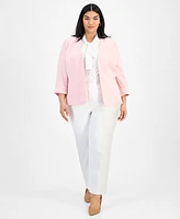 Kasper Plus Women's Cuffed-Sleeve Open-Front Blazer
