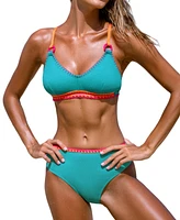 Cupshe Women's Colorblock O-Ring Bikini Top & Mid-Rise Bottoms Set